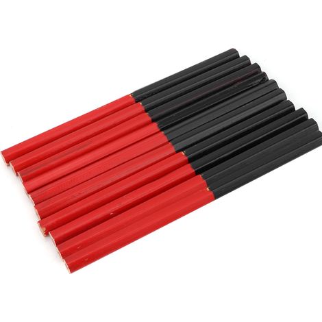Lot de 10 crayons de charpentier rouges et bleus, à 2 mines hexagonales et 2 pointes, pour le travail du bois et le bricolage. Outils à main pour le traçage. (1/5)