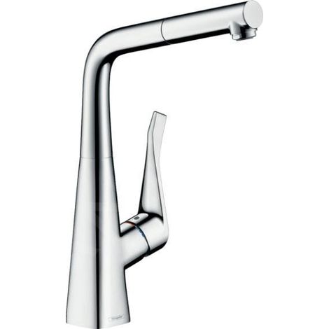 Mitigeur de cuisine à levier unique 320 METRIS M71 Eco, avec douchette extractible 1 jet chromé (1/4)