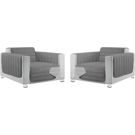 Coppia Set 2 Copripoltrona Salva Poltrona Universale Imbottito Morbido Double Face Elegante - Grigio (1/3)