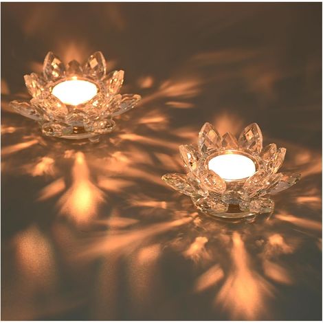 Photophore en Cristal, Bougeoir Fleur de Lotus en Cristal, Photophore Bougie en Verre Transparent, Porte Bougie Chauffe Plat pour Décoration de Noël, Mariage et Fête à Domicile (2) (1/5)