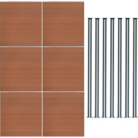 Composite Fence Panel x 6 & 7 Aluminium Posts 6ft Board Brown (1/5)