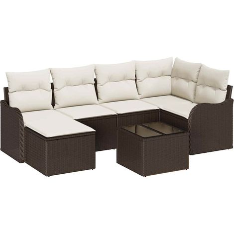 Maison Exclusive - Set Divano da Giardino 7 pcs Marrone e bianco Poly Rattan