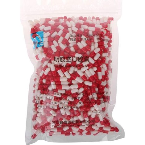 1000 capsules transparentes creuses en gélatine pour poudre médicale (couleur : rouge et blanc) (1/3)