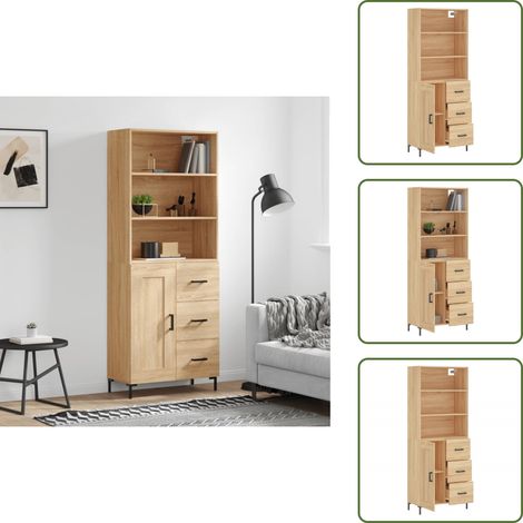 The Living Store Buffet haut Chêne sonoma 69,5x34x180 cm Bois d'ingénierie - Buffet en bois (1/5)