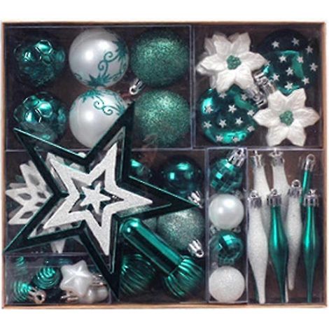 58 boules de Noël décoratives pour sapin - Décorations incassables, vertes et blanches (1/5)