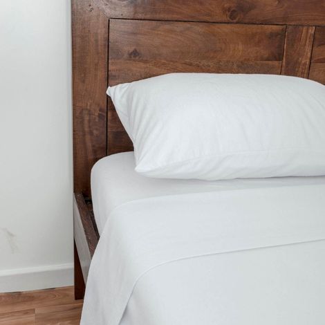 HOMESCAPES White Luxury Brushed Cotton Flannelette Flat Sheet 100% Cotton, King