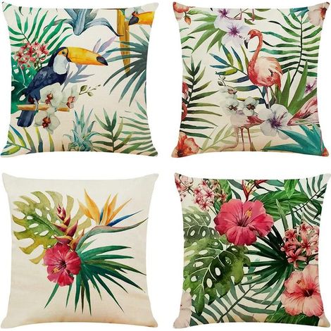 Housse de Coussin 45x45 Vert Taies Modèle d'un côté d'oreiller en Lin Coussins de Canapé Décoratifs Lot de 4 Tropical Housses de Coussin Décoratives Moderne