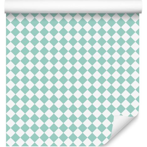 Papel pintado geométrico de diamantes color menta para salón y dormitorio, 50x1000 cm. (1/5)