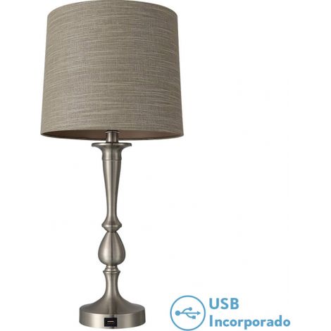 khalifa Tischleuchte 1xe27 nickel 60'5x28x28 cm port usb (1/4)