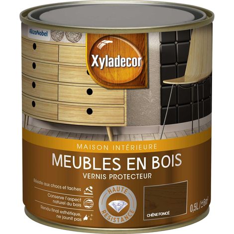 Xyladecor – Vernis pour meuble bois 0,5 L – Aspect satin chêne foncé – Résiste aux chocs et taches – Séchage rapide en 2h