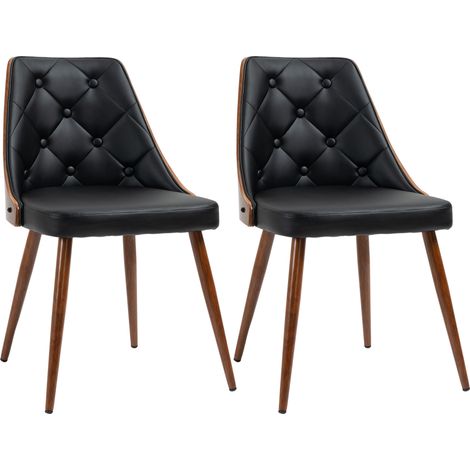 Juego de 2 sillas de comedor modernas con asiento tapizado en piel sintética y patas de acero, 50,5 x 59 x 82 cm, color negro. (1/5)
