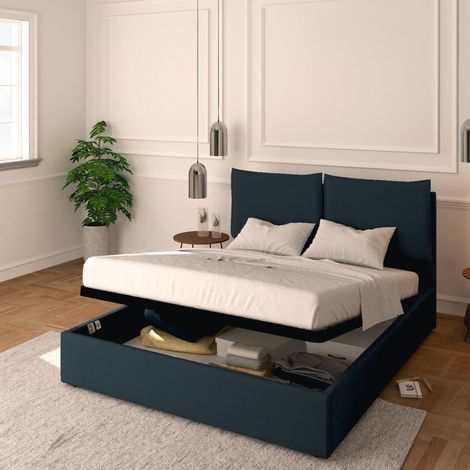Baldiflex Letto Contenitore Matrimoniale 160x200 Licia in Ecopelle con Rete a Doghe colore Blu notte Blugrey (1/5)