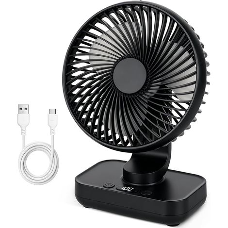 Ventilateur de Table USB avec Oscillation Automatique, 3600 mAh Mini Ventilateur Oscillant Ultra Silencieux, Ventilateur Silencieux Portable USB avec 4 Vitesses Rechargeable pour Bureau Maison, Bleu (1/5)