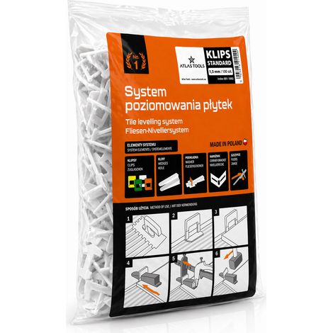 Clip di montaggio per sistema di livellamento piastrelle Atlas Tools, 1,5 mm, 100 pezzi (1/5)
