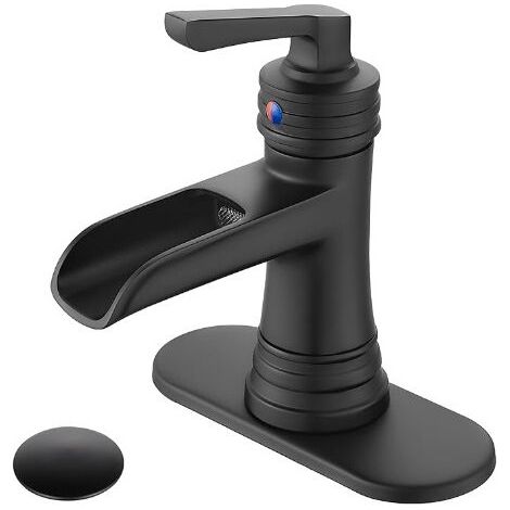royaluxe -Robinet de salle de bain noir Robinet cascade à levier unique pour lavabo de salle de bain 1 ou 3 trous Robinet de lavabo de ferme Robinet de lavabo de salle de bain noir mat avec ensemble d