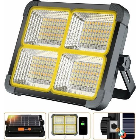 Projecteur solaire LED rechargeable 336 LEDs 100W – 4 modes d'éclairage – Batterie 12000mAh – Fixation magnétique – Pour camping et pêche (1/4)