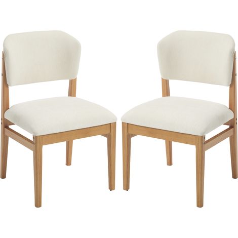 Wahson Set di 2 Sedie da Cucina, Sedie da Pranzo Imbottite in Tessuto con Gambe in Legno per Ristorante e Soggiorno, Bianca