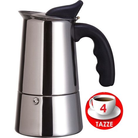 Trade Shop - Moka Espresso Maker Cafetera Cafetera Máquina De Café Café 4 Tazas De Acero Inoxidable -