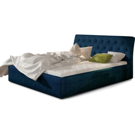 Lit velours capitonné Venizia avec sommier-Bleu nuit-180x200-Version avec sommier (1/5)