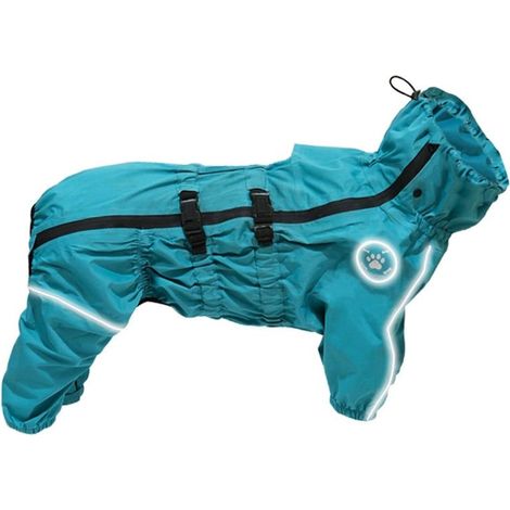 Imperméable élégant à capuche pour animaux de compagnie Irovami Respirant, chaud, anti-poussière, anti-flottement par grand vent, bleu lac XS (1/5)