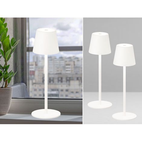 2er SET Akku Tischlampen Weiß USB Kabel Sensor Dimmer Höhe 38cm (1/5)