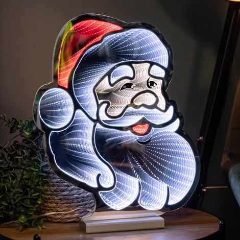 40cm Infinity Santa's Head Christmas Decoration on Wooden Base with Red & White LEDs (1/5)