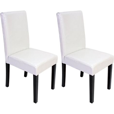 Juego de 2 sillas de comedor Silla de cocina Littau, cuero, blanco, patas oscuras
