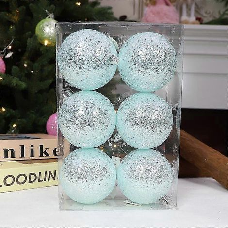 Boules de Noël à paillettes colorées 2025 - 6 cm et 8 cm - Coffret cadeau - Bleu ciel (1/3)