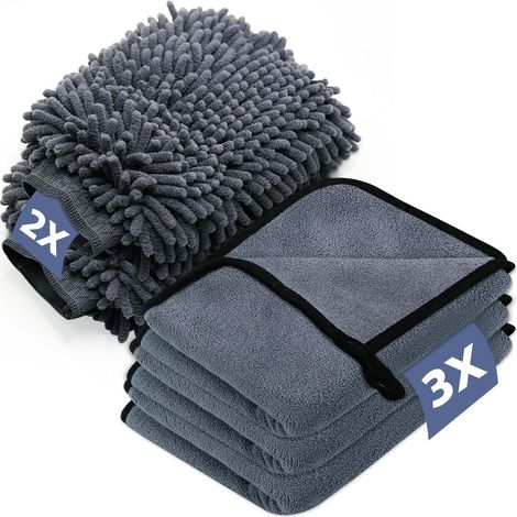 Lot de 5 chiffons de nettoyage et gants microfibre, 600 g/m², extra absorbants, 40 x 30 cm (1/5)