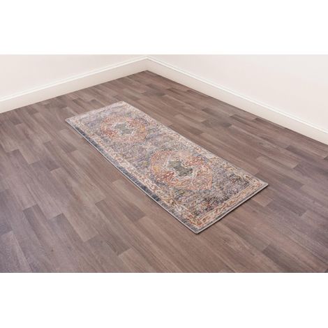Nova 8881B Traditional Vintage Classical Bordered Medallion Dark Blue Rug Floor Mat Carpet Hallway 66 x 220 cm (2'5''x7'3'') Runner (1/4)