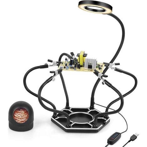 Troisieme Main Soudure avec 6 Bras Flexibles et 3X Loupe, pour Réparation Électronique Modelisme Loisirs (1/4)