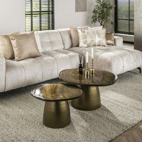 Table gigogne en verre – finition antique dorée (lot de 2) LAGUNA (1/5)