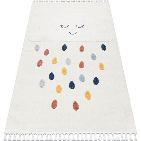 Teppich YOYO GD63 weiß / dunkelblau - Wolke, Tropfen für Kinder, strukturell, sensorische Fransen beige 120x170 cm