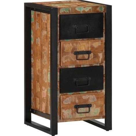 Commode à 4 Tiroirs en Bois Recyclé 40x40x90 cm, Meuble de Rangement Multicolore Style Industriel pour Salon, Chambre ou Entrée (1/5)