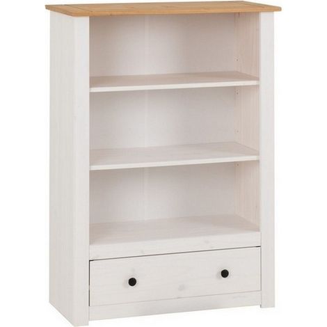 Panama 1 Drawer Bookcase - L35 x W80 x H110.5 cm - White/Natural Wax