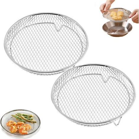 2 piezas, Rejilla freidora aire acero inoxidable 304, universal freidora Plateado, Cesta redonda acero inoxidable freidora aire/rejilla hornear (1/5)