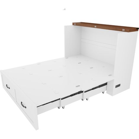 Cama abatible 140 x 200 cm con almacenaje, estructura metálica blanca (1/5)
