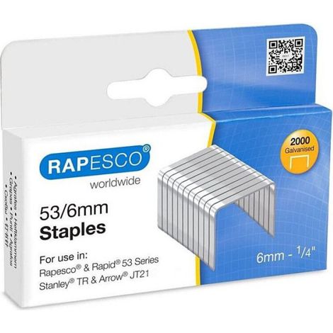 Agrafes - - 53/6mm - Galvanisées - Boite de 2000