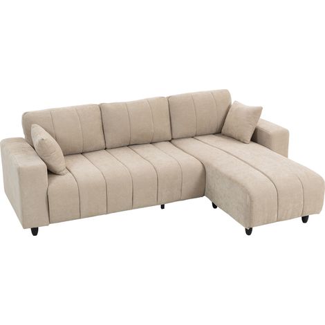 Canapé d'angle - HOMCOM - 3 places - méridienne réversible, 2 oreillers - cadre en acier - tissu aspect lin - 242x156x87cm - beige