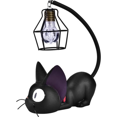 Lampe de nuit chat noir mignon en résine, lampe de bureau décorative pour chambre ou table (yeux noirs) (1/5)