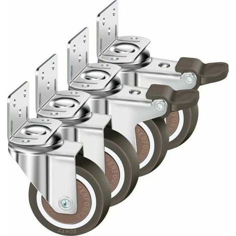 Lot De 4 Roulettes Pivotantes 50Mm, 100Kg Roulettes Pour Meubles, Type L Roue Pour Meuble Avec Frein Rotation à 360°, Pour Intérieur Et Extérieur(2 Roulette Avec Frein, 2 Roulette Sans Frein) (1/4)