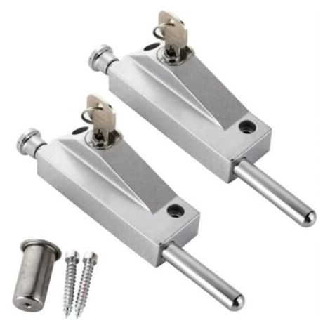 (argent) 2 pièces Verrou de porte en alliage d'aluminium, verrou de sol, verrou de sécurité antivol, verrou de porte tournante (1/4)