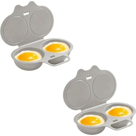 2PCS Cuit Oeuf Microwave Onde, Pocheuse À Oeufs Avec Couvercle Et Poignée, 2 Cavity Egg Poacher Microwave, Non-stick Poached Egg Maker, Quick and Easy for Home Breakfast (1/5)