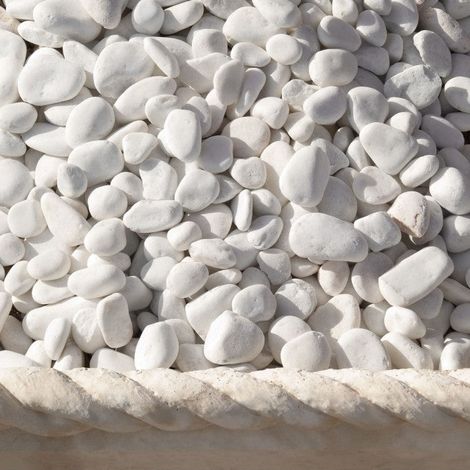 Canto Rodado Blanco Macael - árido decorativo para jardín - Bolo +40 mm - Palet de sacos de 25 kg - Blanco Macael