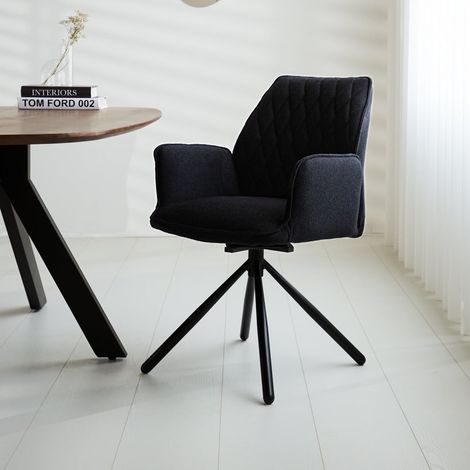 Drehbar Esszimmerstuhl Novan Black Bouclé – 180° drehbar (1/5)