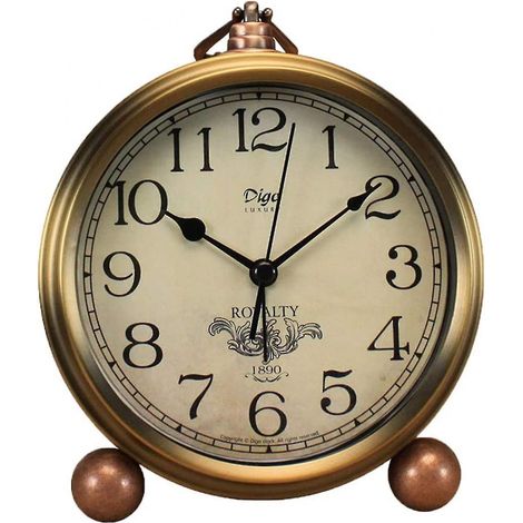 Réveil rétro doré en métal, horloge de table silencieuse, mouvement à quartz sans tic-tac, fonctionne sur pile, petite taille vintage, décoration intérieure classique (1/5)