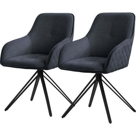 ML-Design Esszimmerstühle drehbar 2er Set Textil Webstoff Anthrazit, Wohnzimmerstuhl mit Armlehne/Rückenlehne, 360° Drehstuhl, Polsterstuhl mit Metallbeine Ergonomische Sessel Küchenstuhl Loungesessel