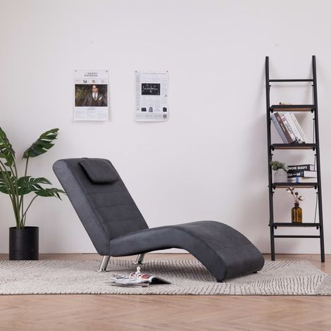 Chaise longue avec oreiller, Transat, Bain de soleil, Chaise de plage Gris Similicuir daim ZSE2642 (1/5)