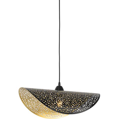 QAZQA Lampada a sospensione japke - Orientale - Acciaio - Nero/Oro - Tondo Max. 1 x Watt
