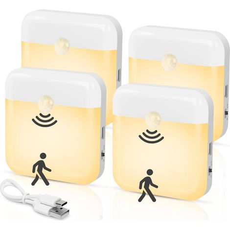 Bewegungsmelder-Nachtlichter (2er-Set), wiederaufladbare LED-Nachtlichter mit USB-C-Anschluss, warmweißes Licht, automatischer Schalter, magnetische Befestigung, geeignet für Kinderzimmer, Flure und K